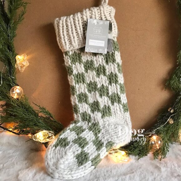 Rachel Ashwell Chunky Knit Checkered Green Stockings - Picture 1 of 5